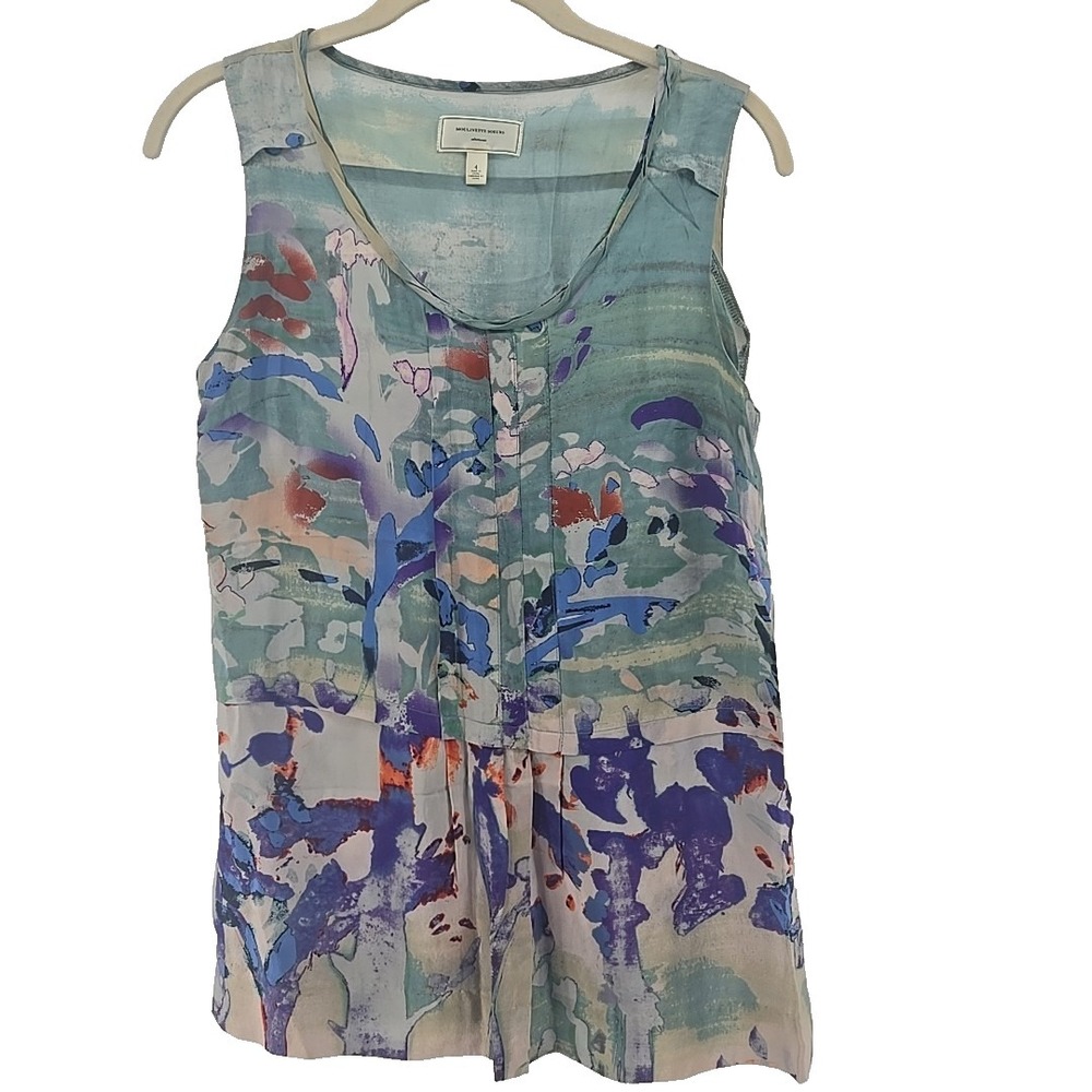 Moulinette Soeurs Size 4 Abstract Sleeveless 100% Silk Blouse Top